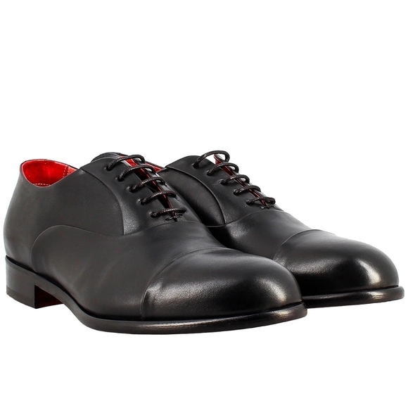 NWOT Leonardo Men'sBlack Leather Oxford with Red Lining Sz 41 (US Sz 8 / 8.5)